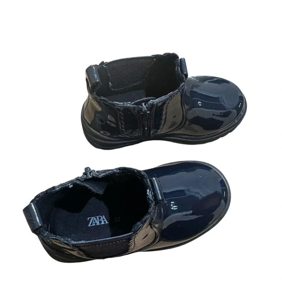 Zara Girls Blue Patent Leather Boots size 22 - Picture 4 of 5